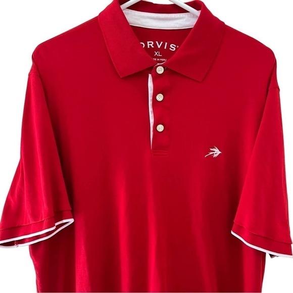Orvis Men’s XL Red/White Soft Fly Fishing Short Sleeve Polo Shirt Made In Peru - Picture 2 of 5